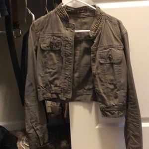 Army Green Cropped Biker Jacket